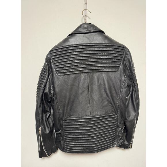 IK Leather Jacket Mens Large Black Biker Moto Asymmetrical Zip Quilted Ribbed - Picture 9 of 16